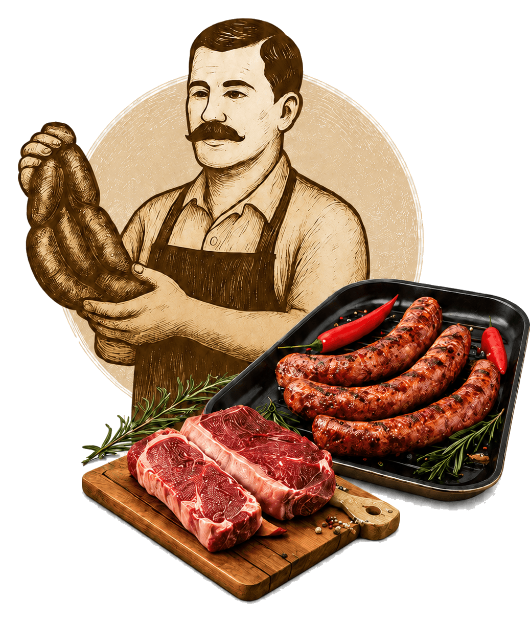 Carnicero La Espiga con longanizas y cortes de carne